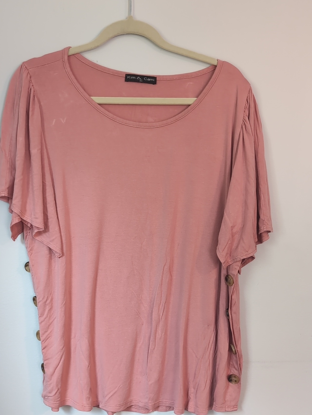 Kim & Cami Rose Pink Short-Sleeve Side Button Top